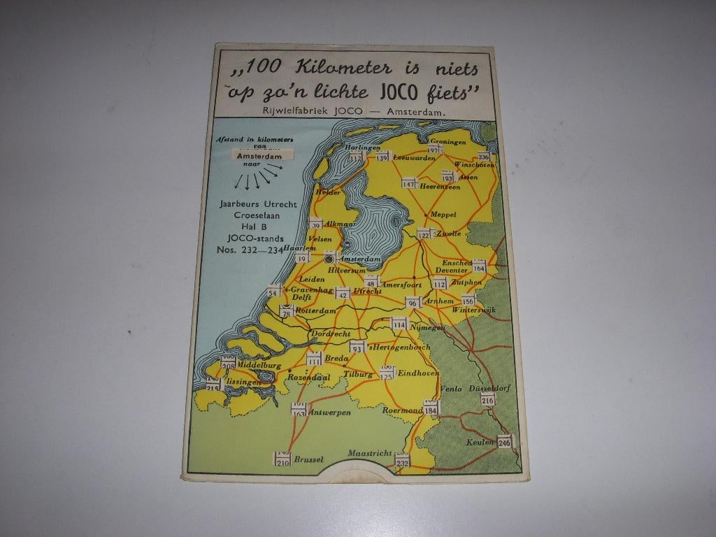 Afstandstabel ' JOCO ' Rijwielfabriek Amsterdam jaren 30/40, Ophalen of Verzenden, Gebruikt, Gebruiksvoorwerp