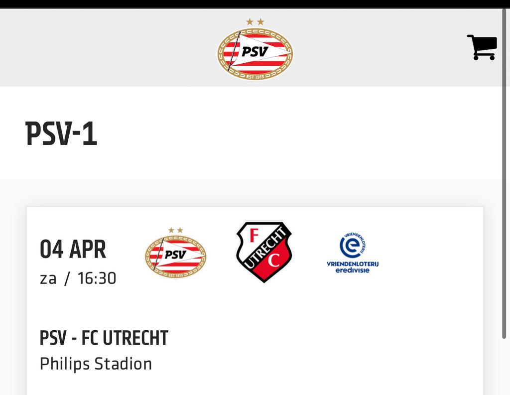 1 kaartje PSV - FC Utrecht, Losse kaart, Eén persoon, April