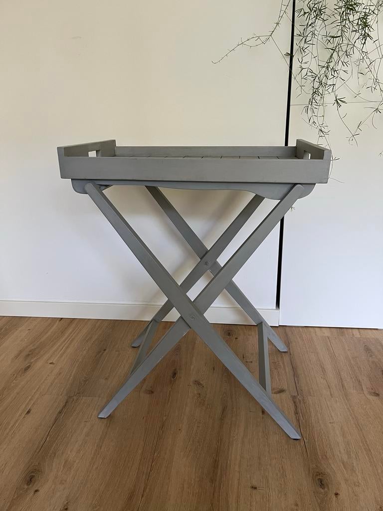 Houten bijzettafel/dienbladtafel - plantentafel, Huis en Inrichting, Tafels | Bijzettafels, Ophalen, Gebruikt, 55 tot 75 cm, 60 cm of meer