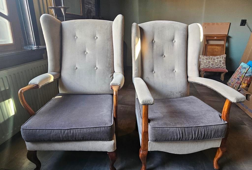 Vintage 'oor' fauteuil, Huis en Inrichting, Fauteuils, Ophalen, Gebruikt, Minder dan 75 cm, Stof