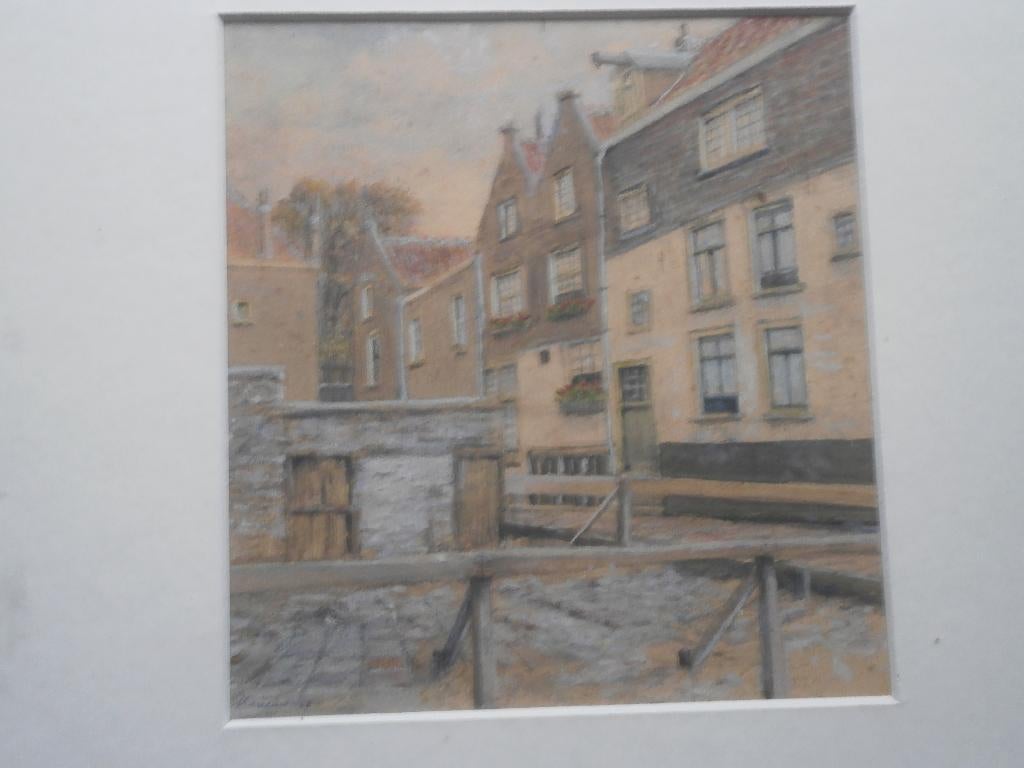 Mazereeuw, Kleine aquarel v/e Huizenrijtje, Antiek en Kunst, Kunst | Schilderijen | Klassiek, Ophalen