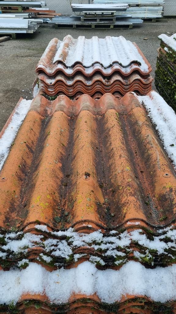 Vezelcement golfplaten ( 417 ), Doe-het-zelf en Verbouw, Dakpannen en Dakbedekking, Ophalen, Gebruikt, Steen of Klei, Zwart