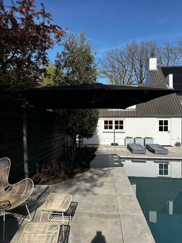 Parasol 300x300 incl voet, Tuin en Terras, Parasols, Ophalen, Gebruikt, Kantelbaar, Zweefparasol