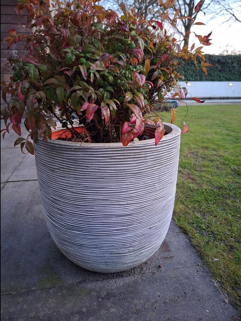 Grote Capi bloempot, grijs met oranje binnenkant, Ophalen of Verzenden, Rond, Kunststof, Minder dan 30 cm