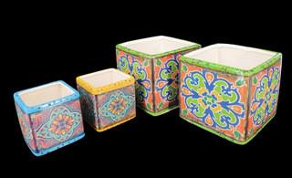 2218 Leuke bloempotten bloempotjes overpotten plantpotten, Gebruikt, Rond, Ophalen of Verzenden, Aardewerk