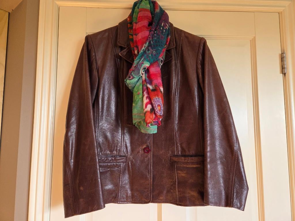 leren jas real vintage - s. Oliver - maat 42, Paars, Maat 42/44 (L), Ophalen of Verzenden, Gedragen