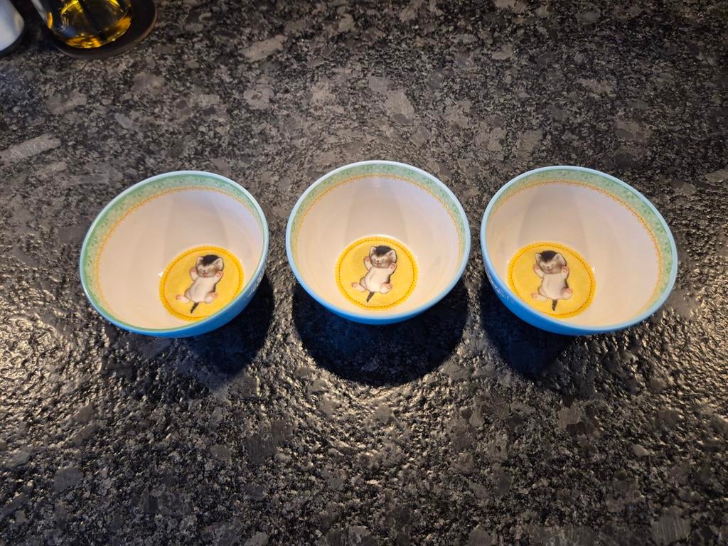 Albert Heijn Gouden Boekjes kommetjes poes 3 stuks, Ophalen of Verzenden, Porselein, Overige stijlen, Kom(men)