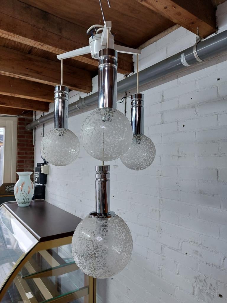 Vintage hanglamp, 4 glazen bollen, Ophalen, Gebruikt, Onbekend, Onbekend