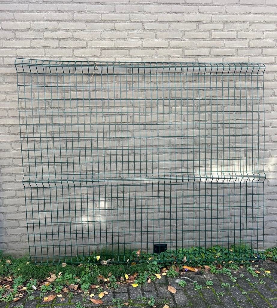 Groen Dubbelstaafmat Hekwerk Paneel MET 2 montage PALEN, Ophalen of Verzenden, Gebruikt, IJzer, Dubbelstaafmat hekwerk