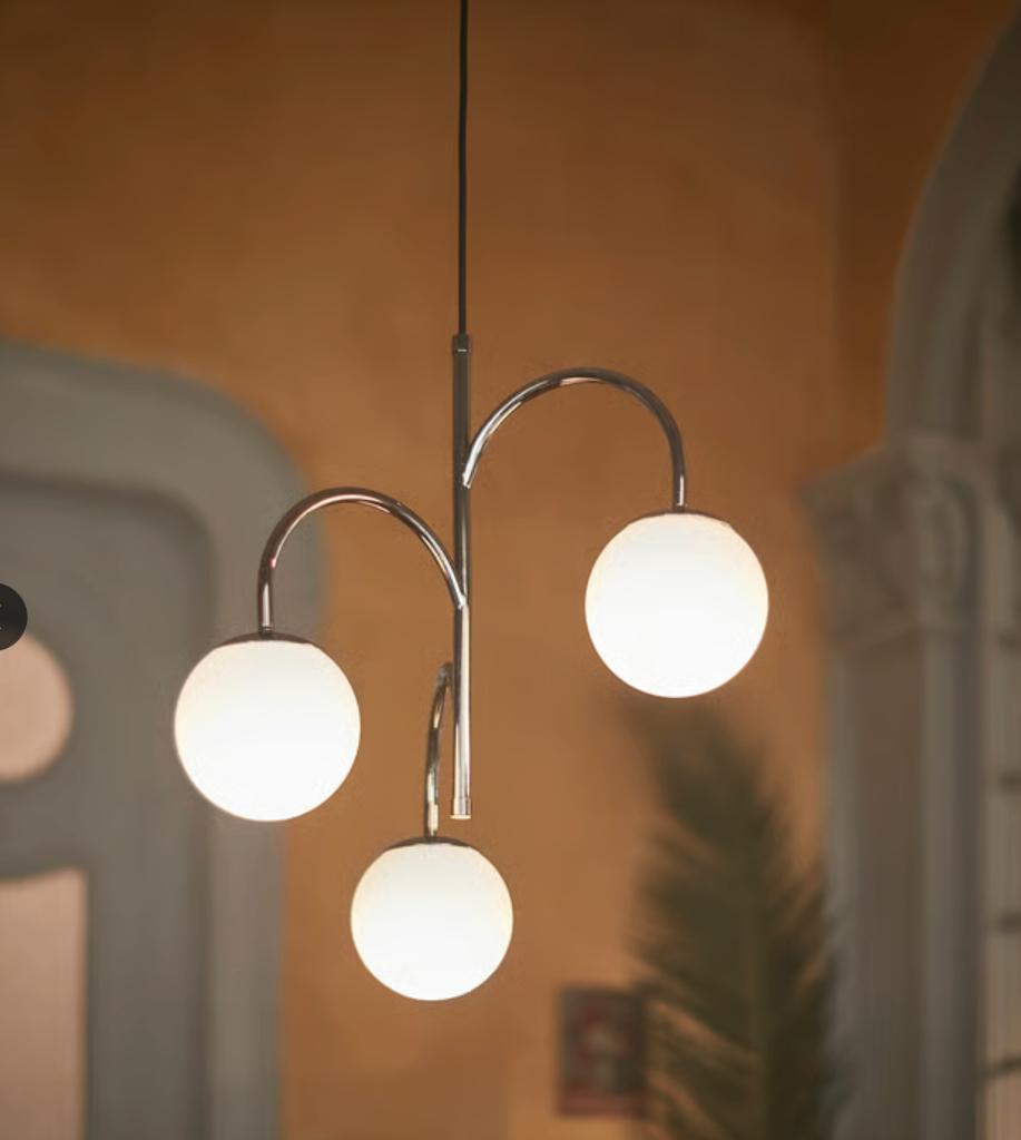 Ikea SIMRISHAMN Plafondlamp, 3-armig - wit bol RVS, Ophalen of Verzenden, Zo goed als nieuw, Glas, 50 tot 75 cm