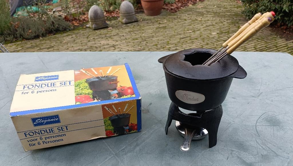 Complete gietijzeren fondueset sauspan currypan + brander, Ophalen of Verzenden, Zo goed als nieuw, Brander, Fondueset