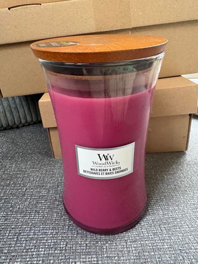 Nieuw woodwick large kaars wild berry en beets, Overige materialen, Nieuw, Ophalen of Verzenden, Kaars