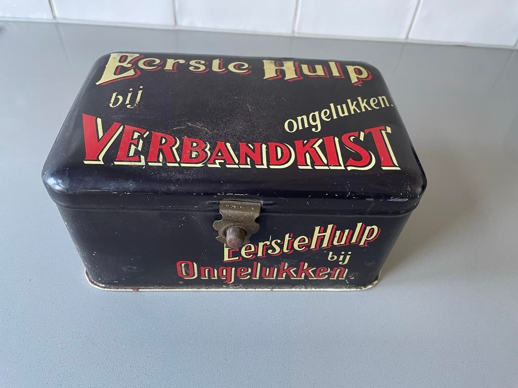 Vintage Antieke EHBO Trommel - Complete Set, Ophalen of Verzenden