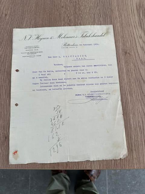 brief 1926 Heynen & Molenaars Tabakshandel, Ophalen of Verzenden, Brief