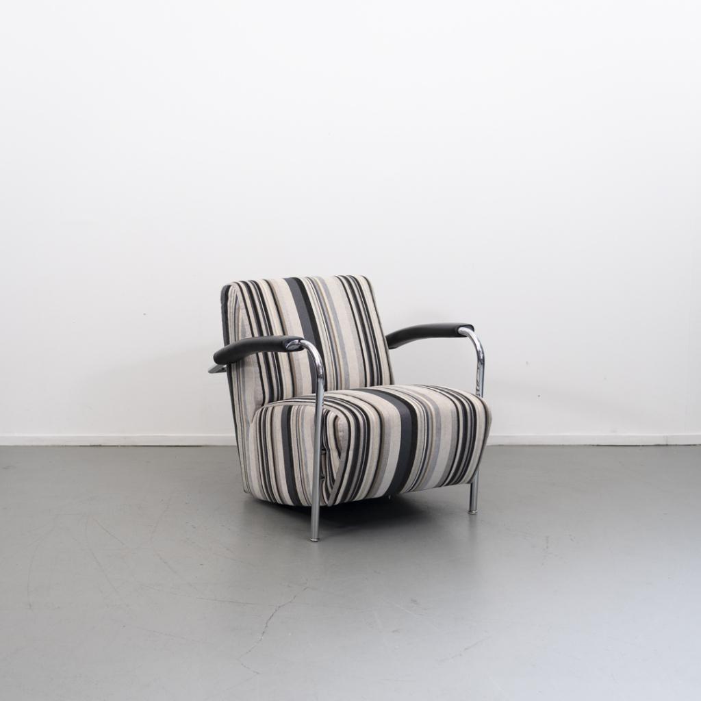 5x Leolux Scylla fauteuil zwart/grijs/wit gestreepte stof, Niet ingevuld, Niet ingevuld, Ophalen of Verzenden, Zo goed als nieuw