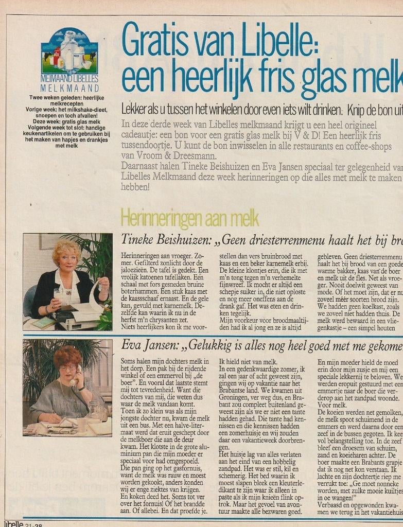 Vintage knipsel 1986 Zuivel melk herinneringen en bon, Verzenden, Overige typen