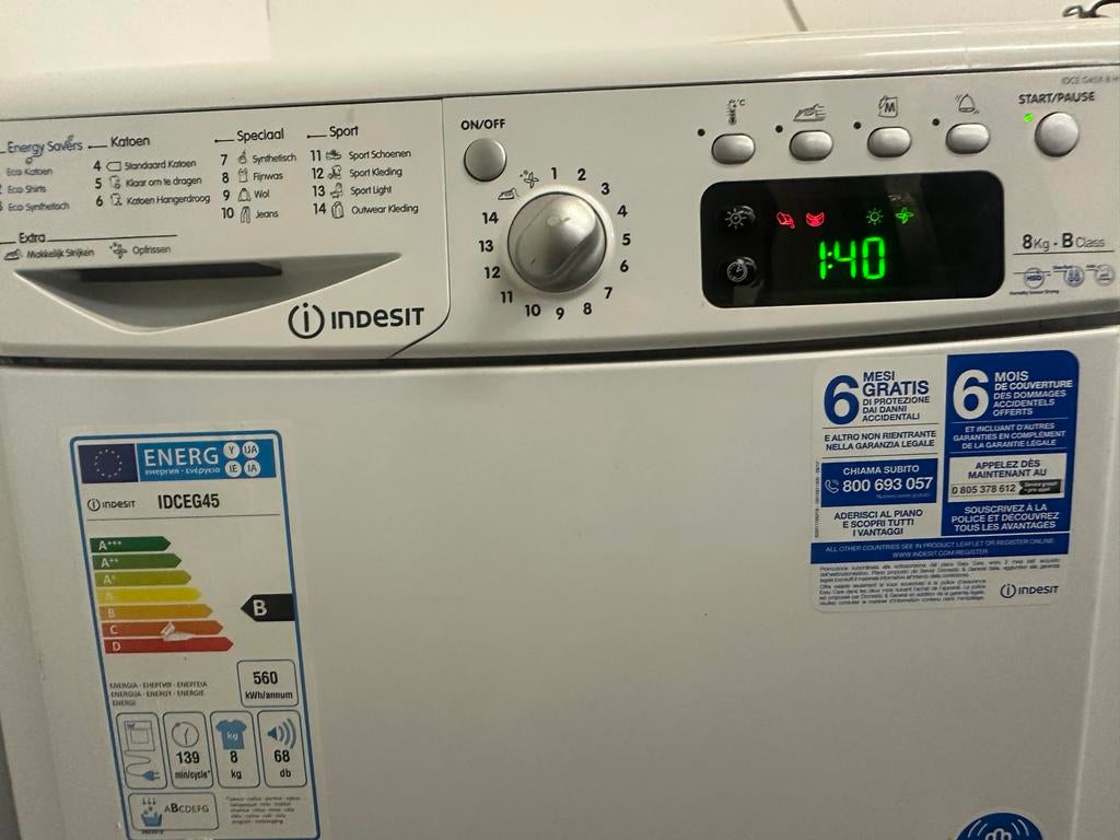 Indesit IDCGEG45 wasdroger 8kg, Witgoed en Apparatuur, Wasdrogers, Gebruikt, 8 tot 10 kg, Ophalen of Verzenden, 85 tot 90 cm
