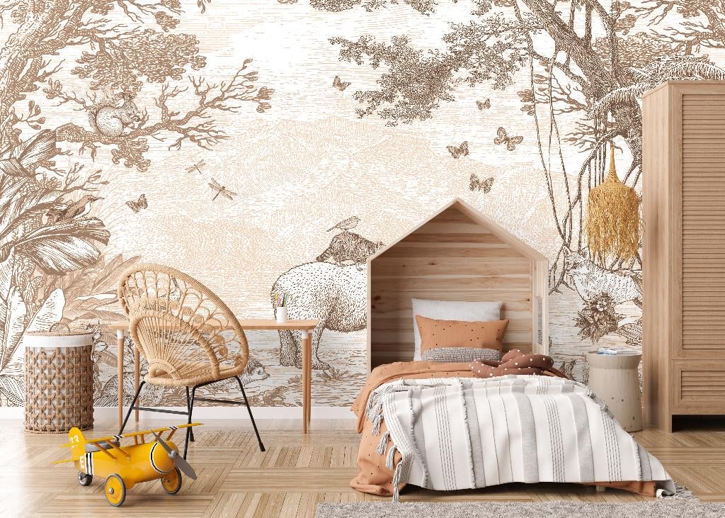 Fotobehang / Behang - Kinderkamer - Bosdieren Terracotta, Verzenden, Wit, Minder dan 10 m², Info@fotobehangkoning.nl