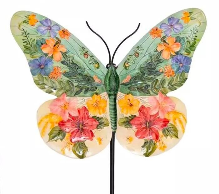 BLOEMEN VLINDER OP STEKER - METAAL, Ophalen of Verzenden, Nieuw