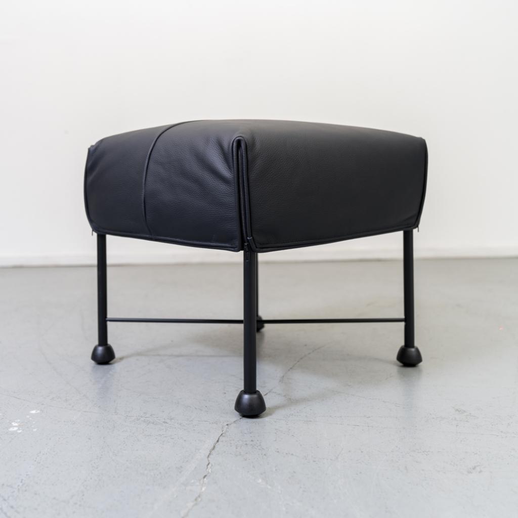 2x Montis Charly Hocker/Voetenbank Zwart Leer - Zwart/Dop, Niet ingevuld, Nieuw, Ophalen of Verzenden, Leer