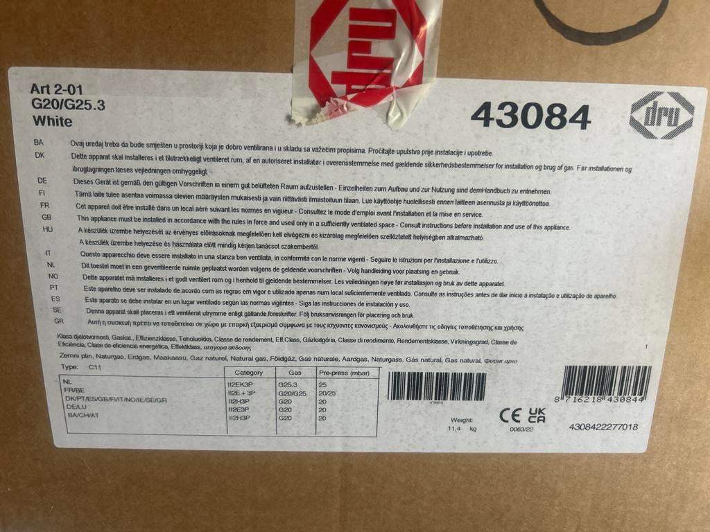 Dru Art 2-01 gevelkachel met doorvoer, Gas, Nieuw, Gevelkachel, Ophalen of Verzenden