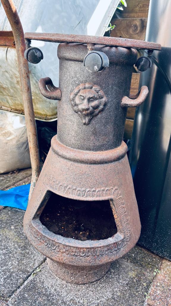 Gietijzeren tuinhaard, potkachel, terraskachel, Huis en Inrichting, Kachels, Ophalen, Gebruikt, Hout, Houtkachel