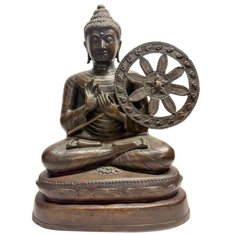 Birmese Boeddha Dharmachakra – Bronzen Beeld 55 cm – Lot 474, Huis en Inrichting, Woonaccessoires | Boeddhabeelden, Ophalen of Verzenden