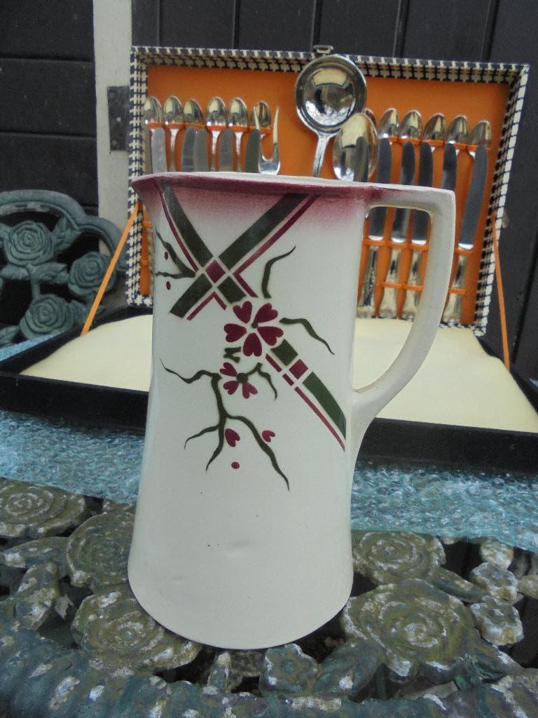 Kan met spuitdecor abstract bloem patroon (Regout), Ophalen of Verzenden