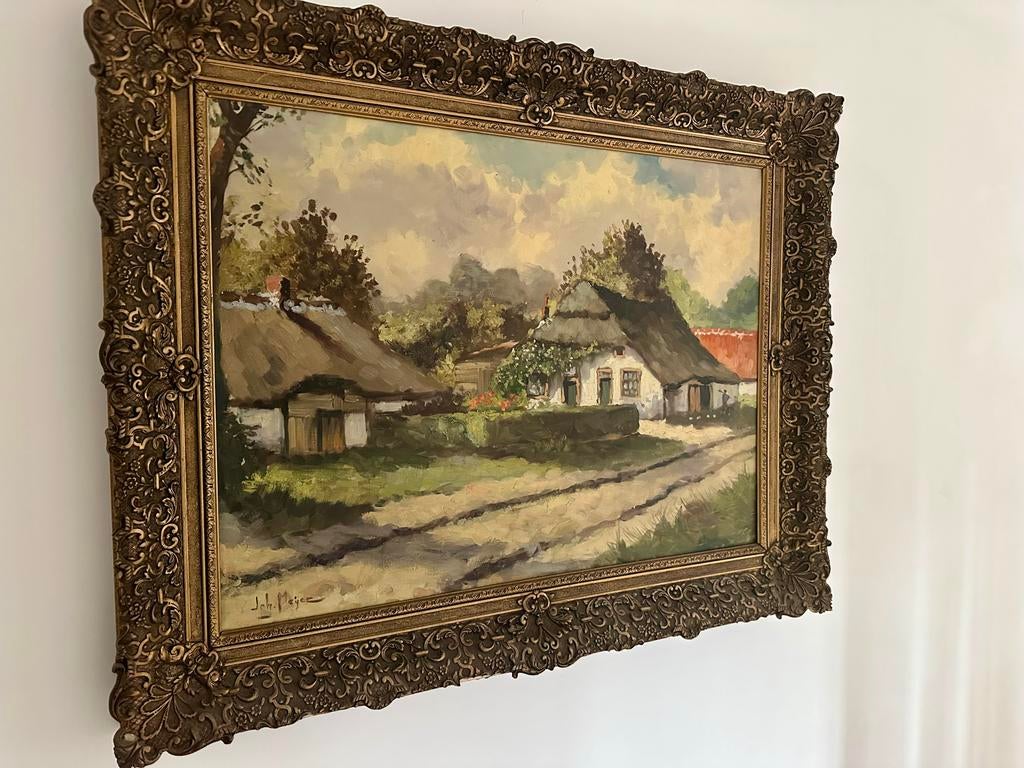 Schilderij met lief tafereel en barok lijst, gesigneerd, Ophalen