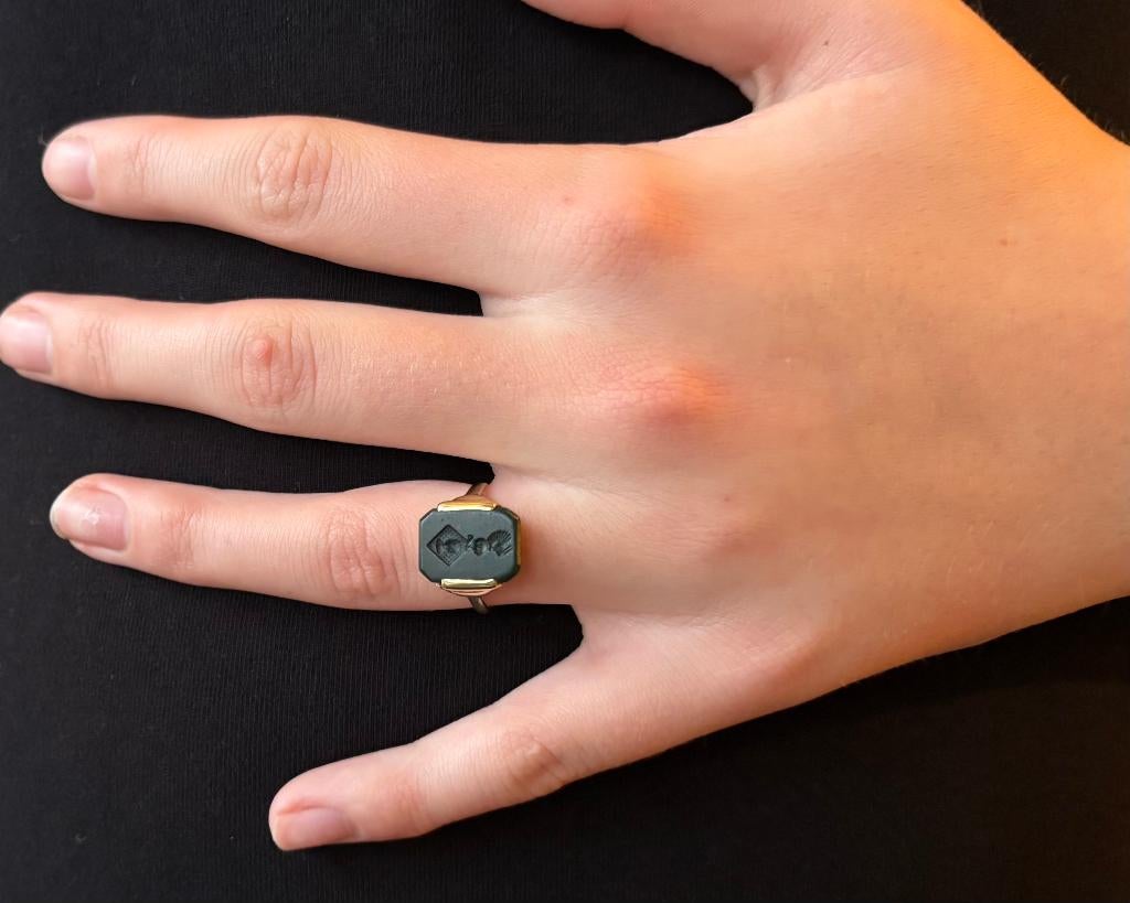 Familie wapen heliotroop 14k gouden vintage zegel ring dames