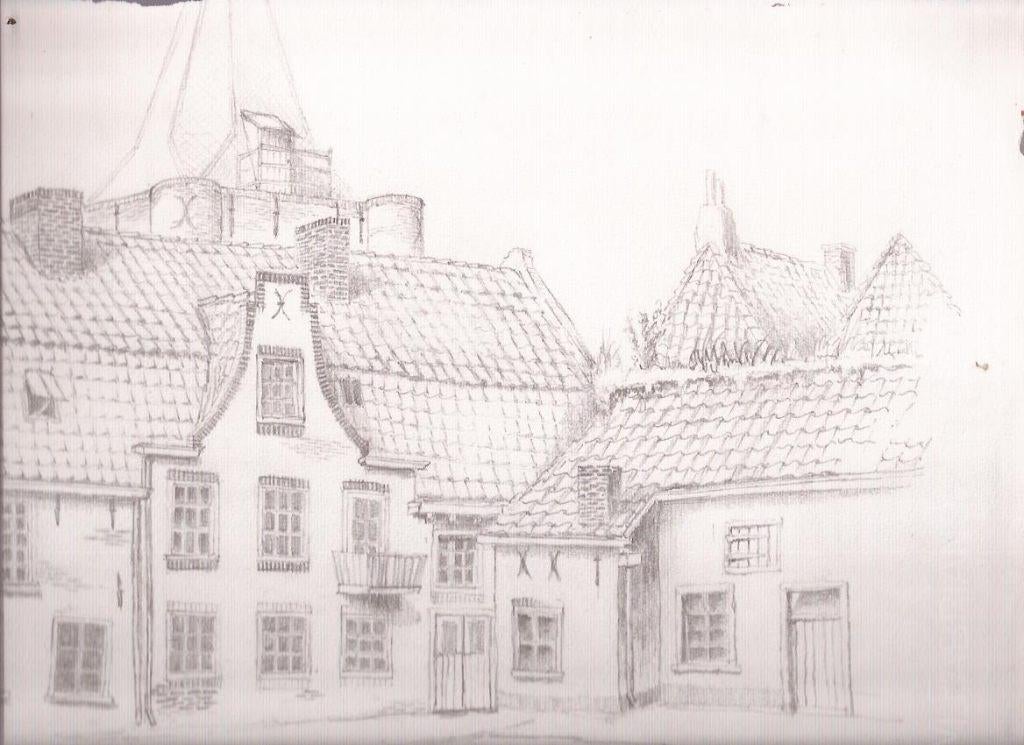 G. IJskes ' Elburg ' Potloodtekening 1963, Ophalen of Verzenden