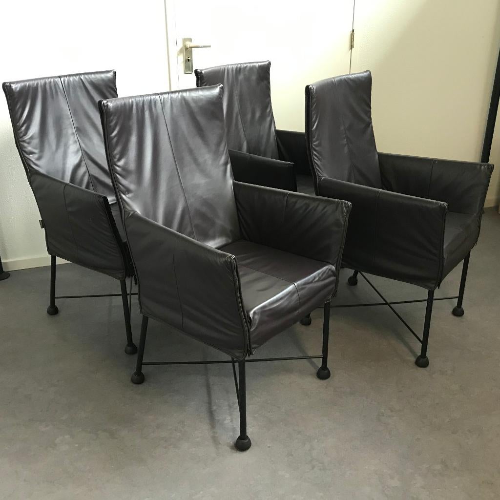 4 Montis Chaplin design stoelen modern bruin leer, Bruin, Leer, Ophalen of Verzenden, Nvt