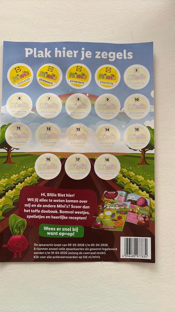Lidl mini’s spaarkaart met 4 zegels, Hobby en Vrije tijd, Ophalen, Winkel, Super of Benzinepomp, Zegels, Bonnen of Punten