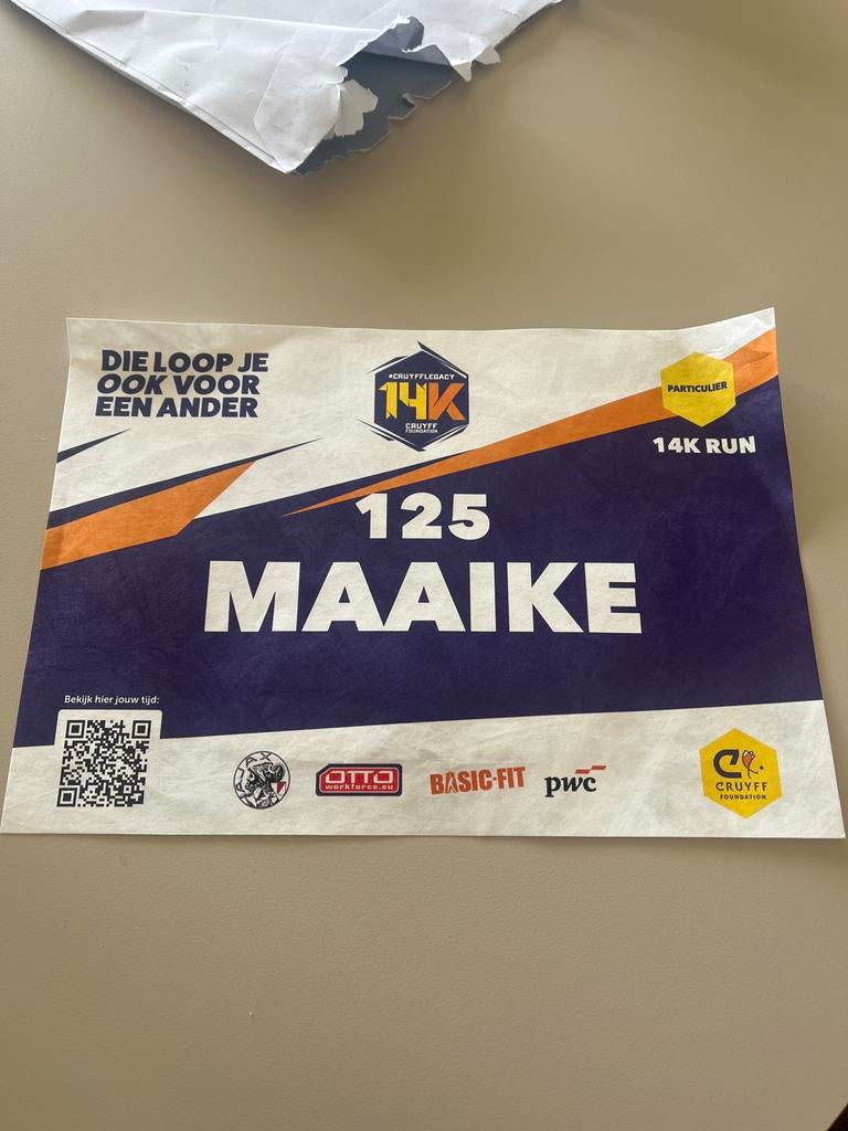 Startbewijs johan Cruijff 14 k run, Eén persoon