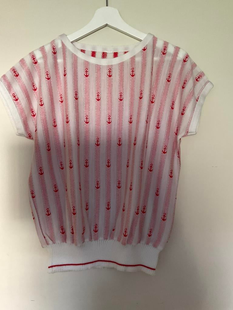 Vintage top met ankerpatroon, heel schattig!, Maat 38/40 (M), Ophalen of Verzenden, Korte mouw, Gedragen