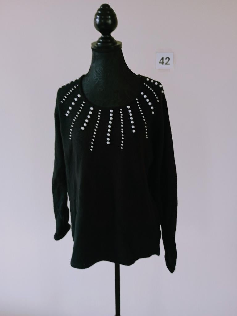 Trui. Sweater. Zwart met kralen. Maat 42, Ophalen of Verzenden, Zo goed als nieuw, Maat 42/44 (L), Zwart
