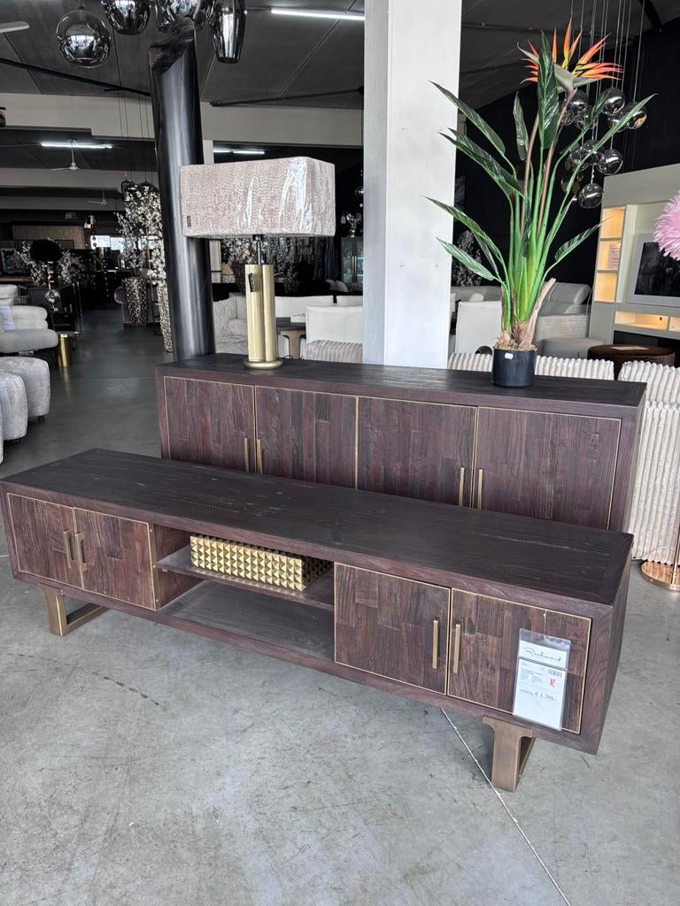 Richmond cromford mill tv meubel 200cm brass goud, Ophalen, Nieuw, 200 cm of meer, Minder dan 100 cm