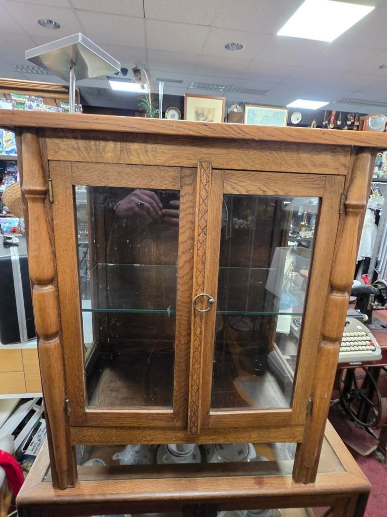 Antieke Eikenhouten Vitrinekast met Glazen Deuren, Antiek en Kunst, Antiek | Meubels | Kasten, Ophalen of Verzenden