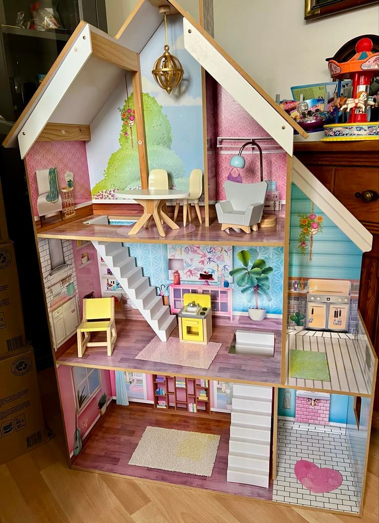 Poppenhuis Kidkraft met meubels, Ophalen, Zo goed als nieuw, Poppenhuis