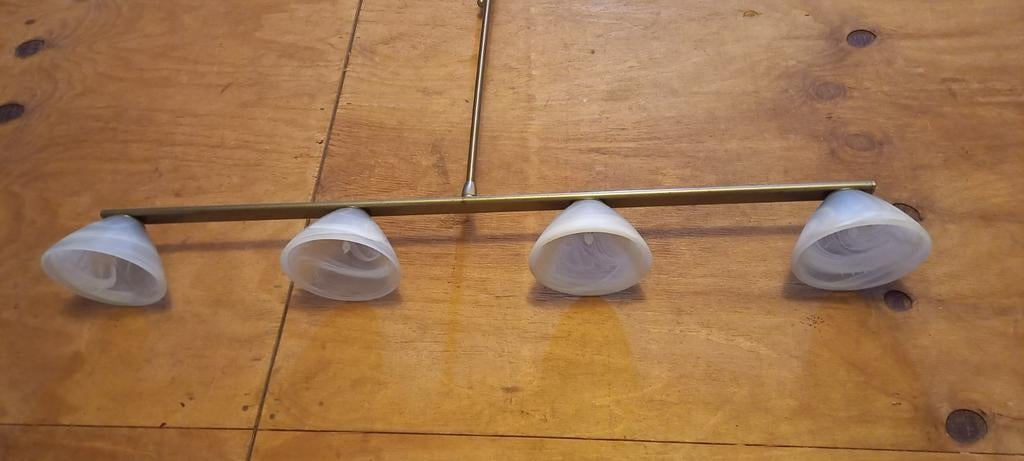 Tafellamp, metaal en met 4 melkglas kelkjes., Ophalen, Metaal of Aluminium