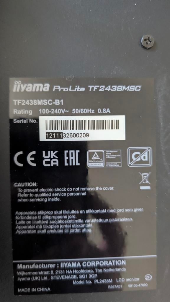 iiyama ProLite 24" Touchscreen Monitor (TF2438MSC-B1) - ZGAN, Ophalen, Zo goed als nieuw, Desktop