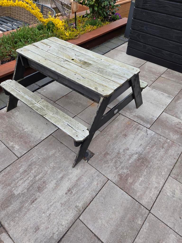 Kinderpicknicktafel / Speeltafel met opbergbakken, Gebruikt, Rechthoekig, Hout, Ophalen
