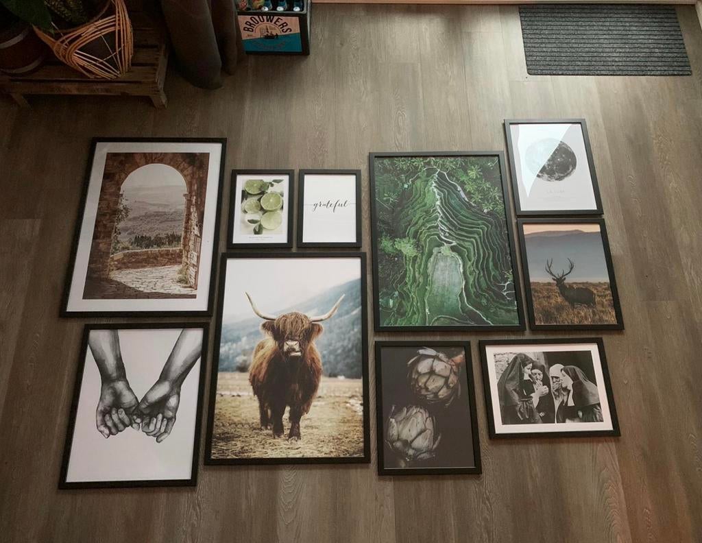 Set van 12 zwarte lijsten (Fiskbo) evt incl desenio posters, Ophalen, Kunststof, Zo goed als nieuw, 100 tot 125 cm