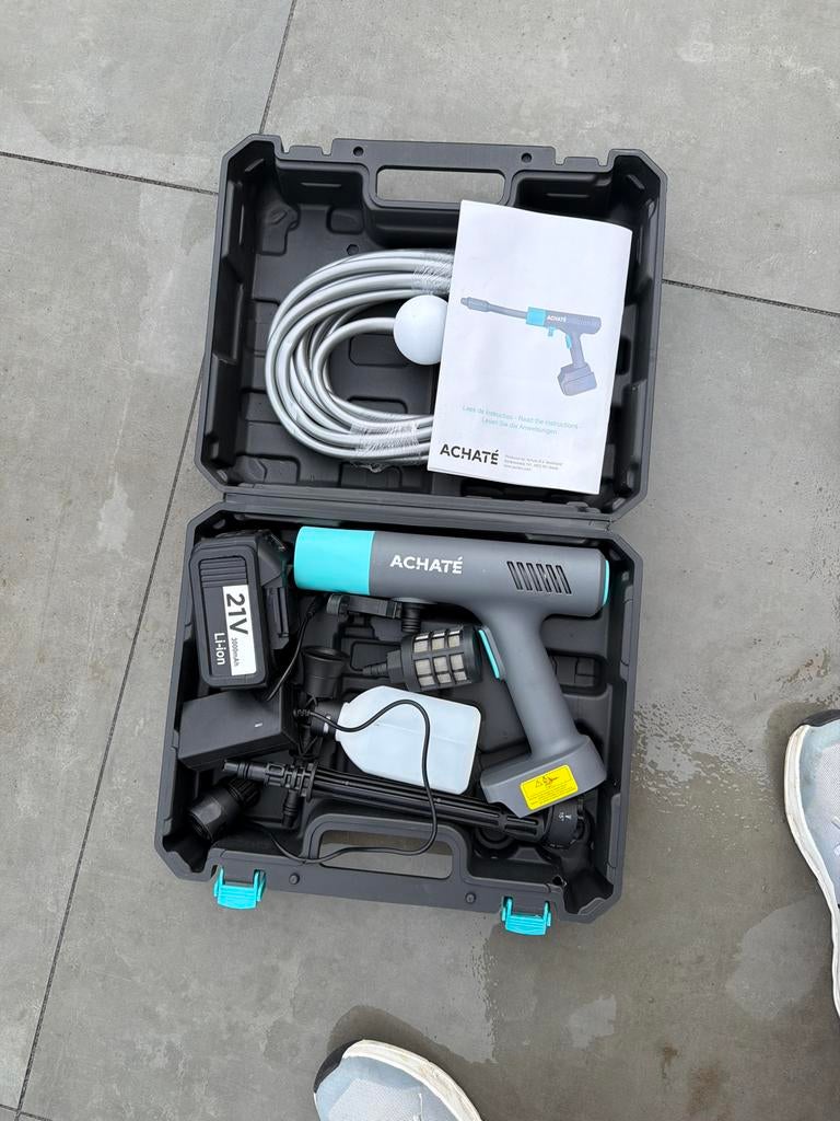 Hoge druk cleaner op accu - ACHATÉ 21V Li-ion, Ophalen, Zo goed als nieuw, Accu