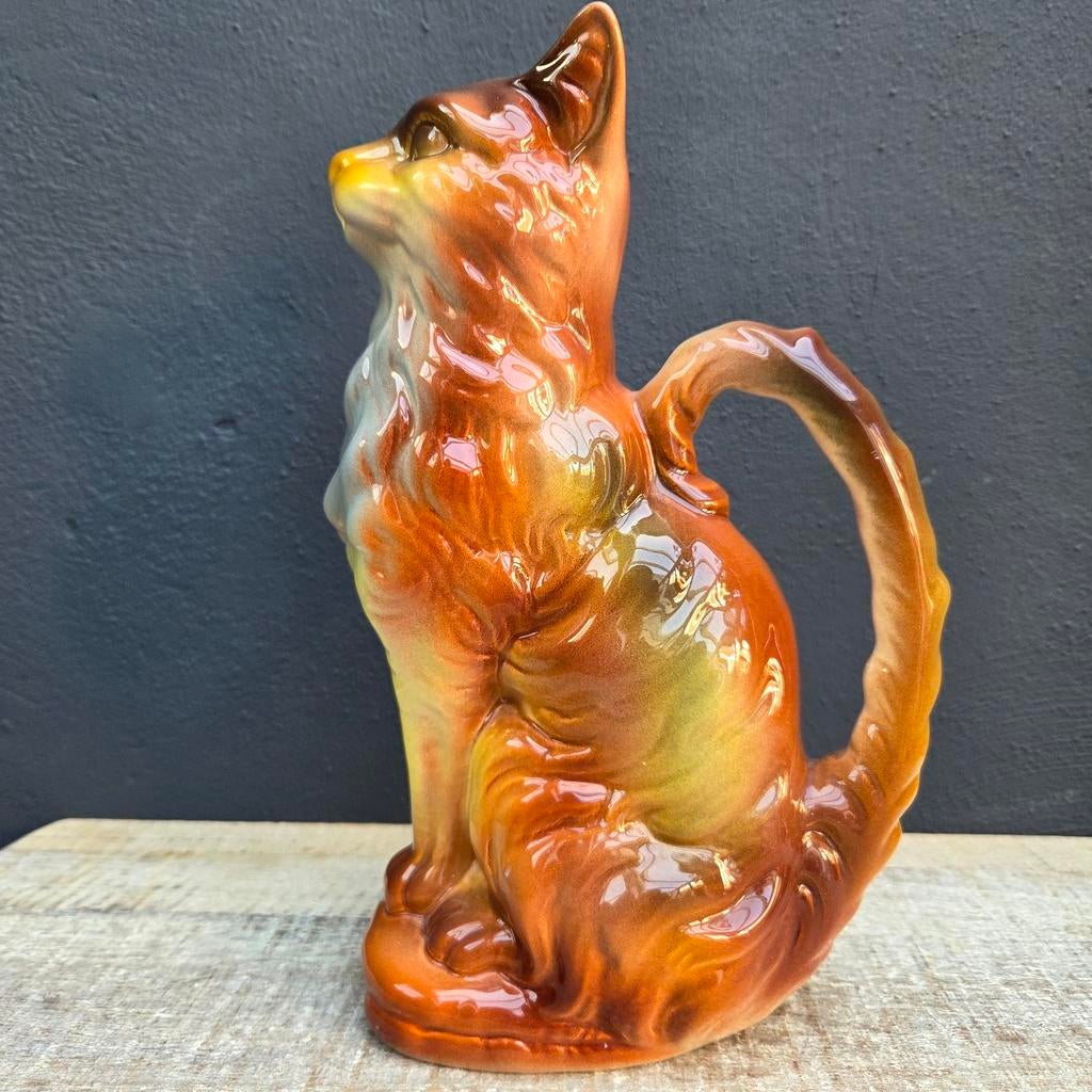 Vintage St Clement barbotine aardewerk waterkan poes, Ophalen of Verzenden