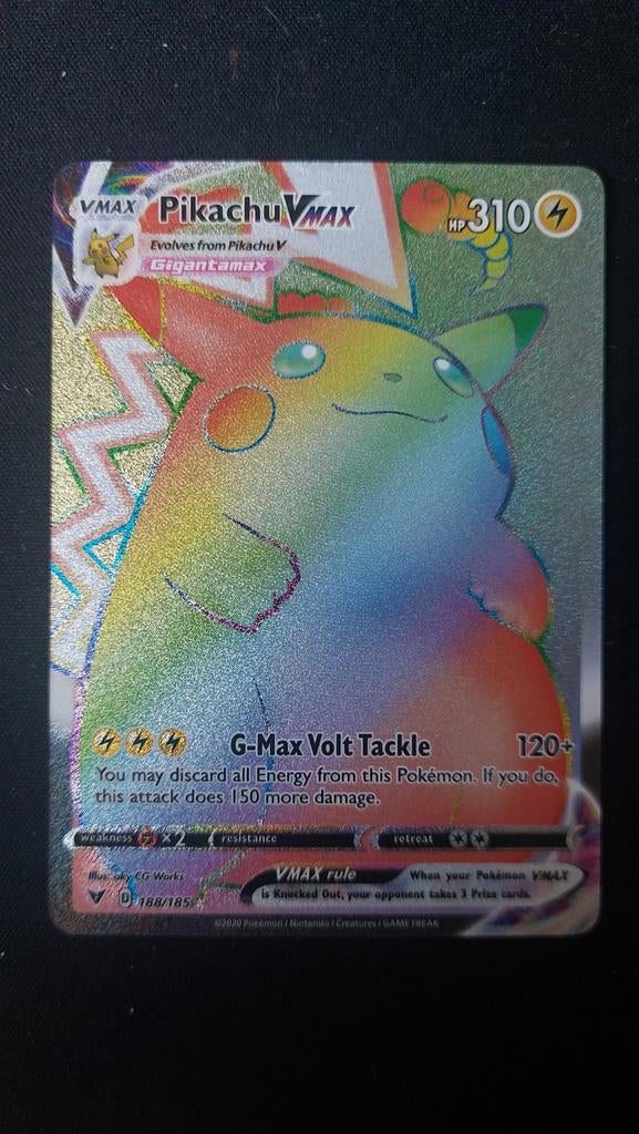 Pikachu VMAX Rainbow Rare Pokémon Kaart (188/185), Ophalen of Verzenden, Zo goed als nieuw, Losse kaart, Foil