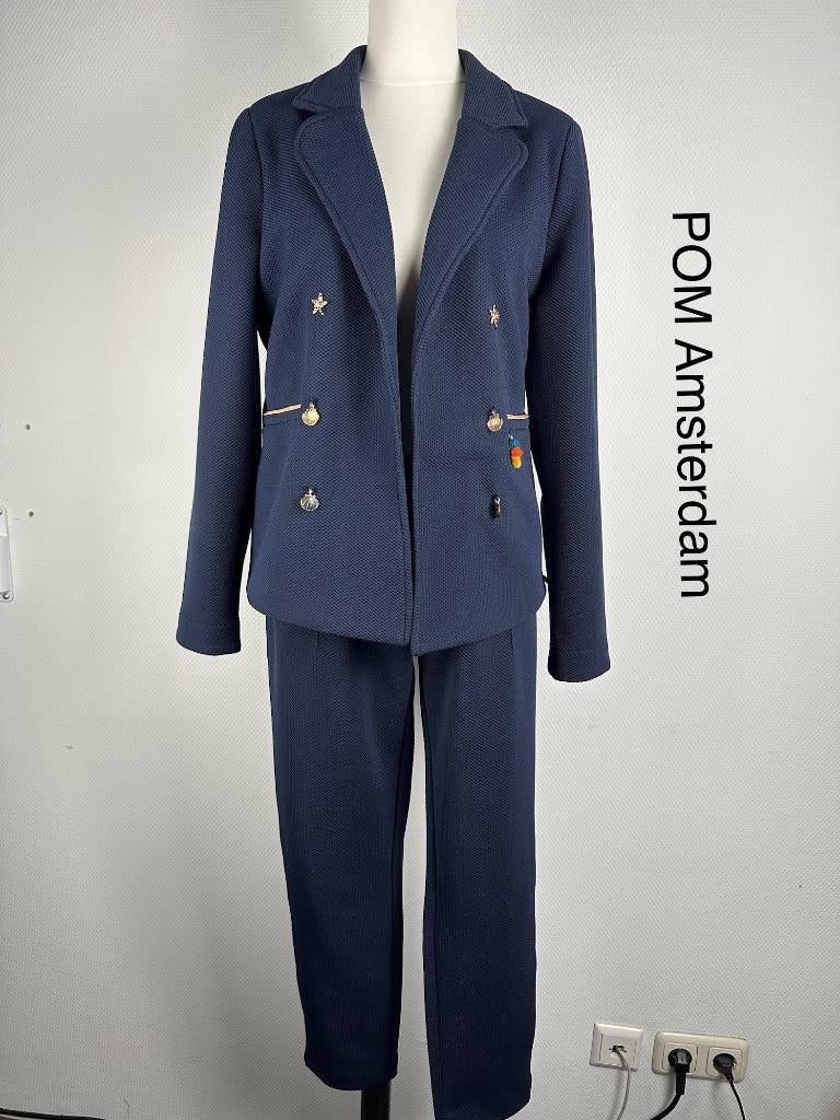 POM Amsterdam Broekpak  (mt: 40) 33,3/9824, Kleding | Dames, Jasjes, Kostuums en Pakken, Zo goed als nieuw, Maat 38/40 (M), Blauw