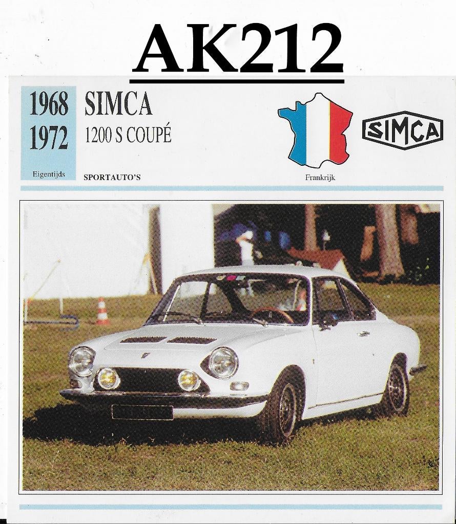 Ak212 autokaart simca 1200 s coupe ( 1968 - 1972 ), Ophalen of Verzenden, Zo goed als nieuw, Auto's