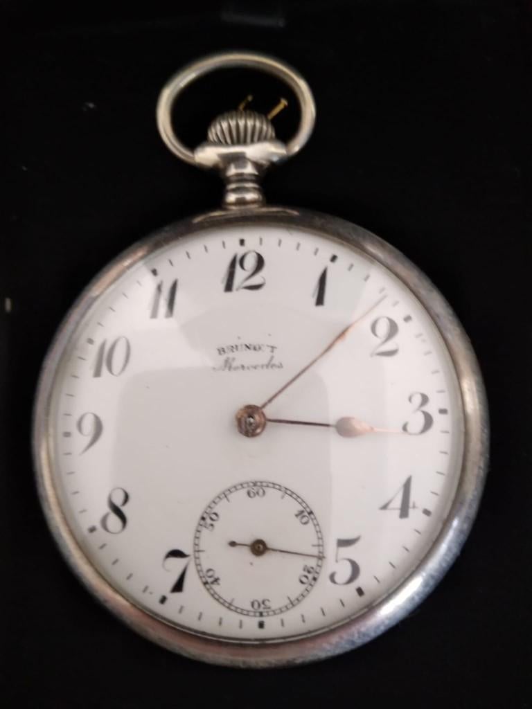 antiek zilveren zakhorloge brunott mercedes, Sieraden, Tassen en Uiterlijk, Horloges | Antiek, Zakhorloge, 1900 tot 1930, Zilver
