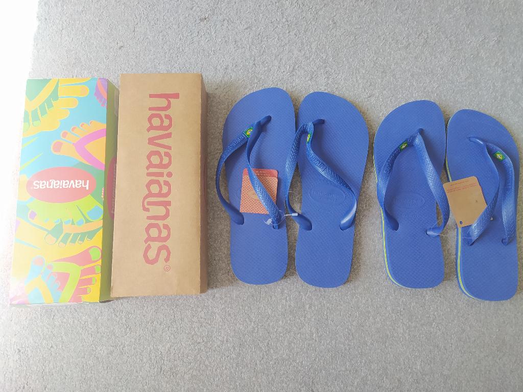 Havaianas Brasil Marine Blue Eur maat 43/44 en 45/46 nieuw, Slippers, Blauw, Nieuw, Havaianas